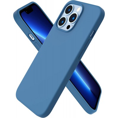 Husa iPhone 13 Pro Max, Silicon Catifelat cu Interior Microfibra, Albastru Steel